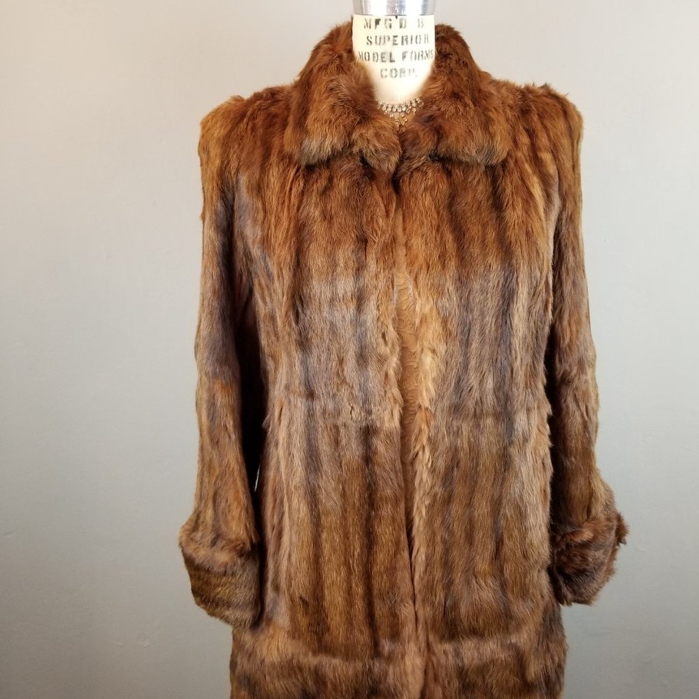 Vintage 1930's Beautiful Brown Mink Stroller Coat w/Pockets & Embroidered Lining